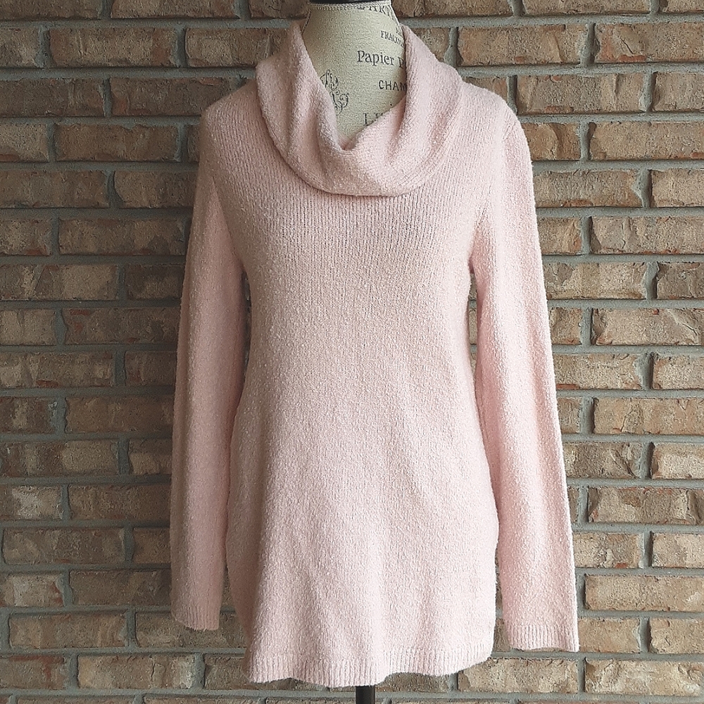 J. Jill Pink Cowl Neck Long Sleeve Cozy Wool/Cotton Blend Sweater.